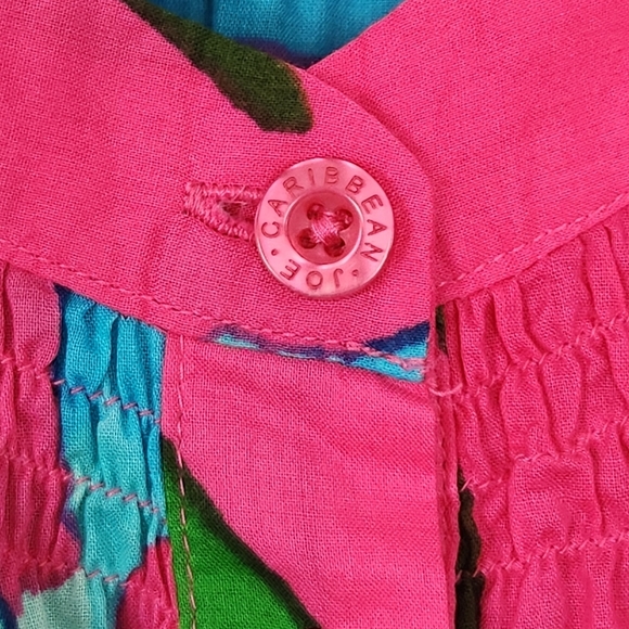 Caribbean Joe Cotton Tropical Pink Multicolor Smocked Button-Up Blouse Size XL - Picture 6 of 9